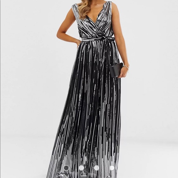 City Goddess sequin chiffon wrap maxi dress. Size M, great condition. - Picture 3 of 5